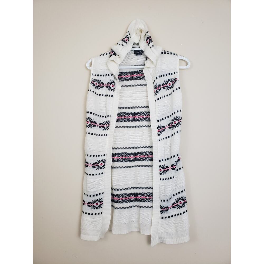Y2K Rue21 Sweater Womens Size S Tribal Open Cardigan Aztec Cottagecore Hooded